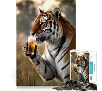 Puzzle de 1000 pièces Tigre sirotant Une bière pour Adultes, Jeu de logique et de complicité, Cadeau de qualité supérieure 38x26cm