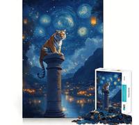 Puzzle de 1000 pièces Tigre sous Un Ciel étoilé pour Adultes, Jeu de réflexion Amusant et décontracté, découpe de précision, Cadeau Artistique 50x75cm