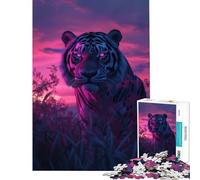 Puzzle de 1000 pièces Tigre sur Un Coucher de Soleil esthétique Jeux Amusants et addictifs pour cultiver la Patience Cadeaux de Noël Secrets Apprentissage éducatif (Dimensions 38x52cm)