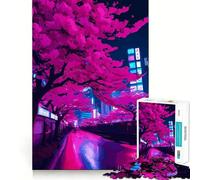 Puzzle de 1000 pièces Tokyo Neon Cherry Blossom pour Adultes, Jeu Mental apaisant et Amusant, découpe de qualité supérieure, Cadeau d'anniversaire 50x75cm