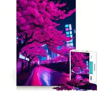 Puzzle de 1000 pièces Tokyo Neon Cherry Blossom pour Adultes, Puzzle de mémoire à Monter Lentement, Plaisir d'assemblage, Cadeau créatif 38x52cm