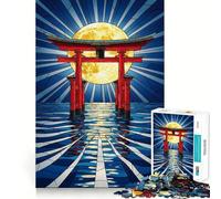Puzzle de 1000 pièces Torii Gate et Pleine Lune pour Adolescents Jeu de réflexion Stimulant Amusant à Partager Découpe Nette Surprise chaleureuse 50x75cm