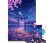 Puzzle de 1000 pièces Torii Gate Night Moon Cherry Blossoms pour Adultes et Adolescents, Jeu de réflexion, Loisirs, Bords précis, décoration Murale 38x52cm