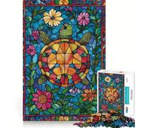 Puzzle de 1000 pièces Tortue en vitrail pour Adultes et Adolescents Jeu cognitif, Loisir et Amusement Motif à Assembler Cadeau Festif 50x75cm