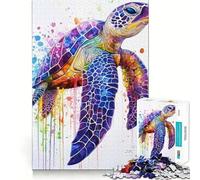 Puzzle de 1000 pièces Tortue Marine Aquarelle pour Adolescents Jeu de Concentration mentale Découpe de précision Bords Lisses pour Les fêtes (38x52cm)