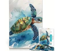 Puzzle de 1000 pièces Tortue Marine Aquarelle pour Adultes Jeu de mémoire Emboîtement précis sans espaces Activité apaisante pour Une Pause mentale (50x75cm)