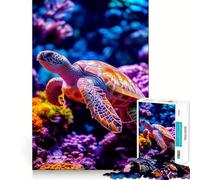Puzzle de 1000 pièces Tortue Marine dans Un récif corallien pour Adolescents Jeu de logique mentale Attente et Calme Objet de Collection aux Bords Fins (50x75cm)