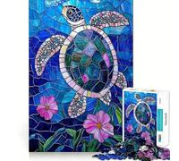 Puzzle de 1000 pièces Tortue Marine en vitrail pour Adultes et Adolescents, Jeu de réflexion, Loisirs, Bords précis, décoration Murale 38x52cm