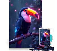 Puzzle de 1000 pièces Toucan Fluorescent sous la Pluie pour Adultes, idéal pour stimuler la mémoire, s'amuser à l'intérieur et créer Un Motif Original Cadeau de Noël (38x52cm)
