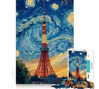 Puzzle de 1000 pièces Tour de Tokyo Nuit étoilée pour Adolescents, décoration Murale 38x26cm, idéal pour développer la mémoire et se détendre grâce à Son Design Lumineux mémoire