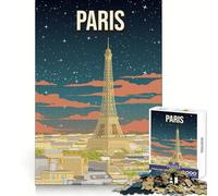Puzzle de 1000 pièces Tour Eiffel France Vue de Nuit,Assemblage Facile,décoration logique,Jouet Amusant,Moments de détente,œuvre d'art de Noël (38x26cm)