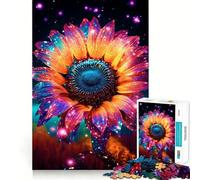 Puzzle de 1000 pièces Tournesol Cosmique Or néon pour Adolescents Jeu d'entraînement cérébral Loisirs faciles Assemblage d'image Cadeau élégant (50x75cm)