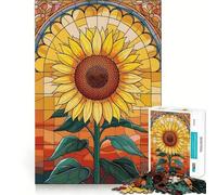 Puzzle de 1000 pièces Tournesol éclatant en vitrail pour Adultes Jeu de mémoire Assemblage précis sans espaces Activité apaisante pour Une Pause mentale (38x26cm)