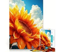 Puzzle de 1000 pièces Tournesol éclatant sur Fond de Ciel Nuageux Jeu de Construction Ajustement Parfait Activité gratifiante pour Les Jours de Pluie (38x26cm)