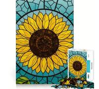 Puzzle de 1000 pièces Tournesol en vitrail pour Adultes, Jeu d'exercice Mental, Divertissement décontracté, découpe de précision, Cadeau Artistique 38x26cm
