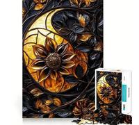 Puzzle de 1000 pièces Tournesol en vitrail pour Adultes Stimule la mémoire, détend l'esprit, Bords précis, liste de souhaits du Père Noël 38x52cm