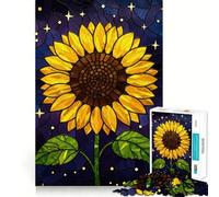 Puzzle de 1000 pièces Tournesol en vitrail sur Fond étoilé pour Adolescents, Jeu de logique, Passe-Temps Calme, découpe précise, Cadeau Exquis 38x52cm