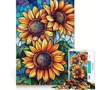 Puzzle de 1000 pièces Tournesols en vitrail pour Adolescents, Jeu de logique Transparent, Divertissement paisible, découpe Parfaite, Surprise chaleureuse 38x52cm