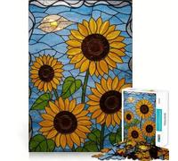 Puzzle de 1000 pièces Tournesols en vitrail pour Adolescents, Jeu de réflexion Amusant et décontracté, Design élégant, Cadeau 50x75cm