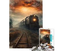 Puzzle de 1000 pièces Train au Coucher du Soleil Brumeux Idéal pour Un Anniversaire ou Noël Jeu éducatif Stimulant la mémoire pour Les 14 Ans et Plus 38x52cm