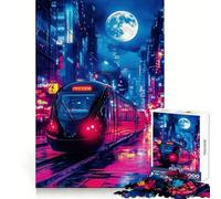 Puzzle de 1000 pièces Train de la Ville néon pour Adolescents, Jeu de logique et d'adresse, à Partager et à découper avec précision, décoration Murale (50x75cm)