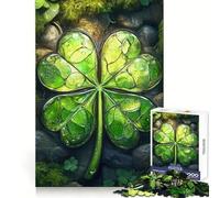 Puzzle de 1000 pièces Trèfle à Quatre Feuilles en vitrail pour Adolescents Un Jeu Amusant et Relaxant pour développer sa mémoire et créer Une Belle Surprise 50x75cm