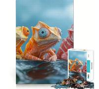 Puzzle de 1000 pièces Trois caméléons colorés sur Une Feuille pour Adultes Think Smart Toy Home Enjoy Découpe précise Décoration Murale 50x75cm