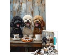 Puzzle de 1000 pièces Trois caniches et café pour Adultes découpe de précision liste de souhaits avec Le Père Noël Casse-tête Jeux de société en Famille (38x26cm)