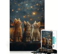 Puzzle de 1000 pièces Trois Chatons contemplant Les étoiles pour Adultes, Jeu Intelligent, découpe précise, Joli Cadeau 38x26cm
