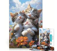 Puzzle de 1000 pièces Trois Chatons dans des Fleurs pour Adultes, Puzzle de mémoire à Monter Lentement, Plaisir d'assemblage, Cadeau créatif 38x52cm