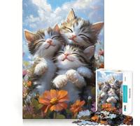 Puzzle de 1000 pièces Trois Chatons dans Les Fleurs pour Adultes, Jeu de réflexion, Moment de détente, découpe Parfaite, Cadeau mémorable 38x26cm