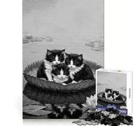 Puzzle de 1000 pièces Trois Chatons dans Un nénuphar pour Adultes, Jeu de logique Stimulant, Anti-anxiété, Bords Transparents, pour Les fêtes 38x26cm