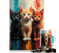 Puzzle de 1000 pièces Trois Chatons pour Adultes, Jeu de réflexion, Divertissement d'intérieur, Bords précis, Objet de Collection 50x75cm