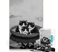 Puzzle de 1000 pièces Trois Chatons sur Un nénuphar pour Adolescents Un Jeu de logique et de Stimulation Anti-Stress, aux découpes précises, Un Joli Cadeau 50x75cm
