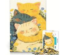 Puzzle de 1000 pièces Trois Chats câlins dans des Fleurs pour Adolescents, Jouet Pure Logic, Silencieux, Calme et aux Contours Nets, décoration Murale 38x52cm
