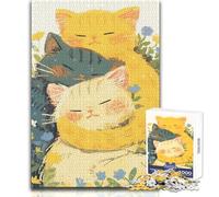 Puzzle de 1000 pièces Trois Chats câlins dans Les Fleurs - Jeu d'éveil et de découverte - Cadeau Unique pour Les fêtes - Dimensions 38x52 cm