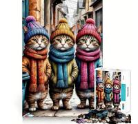 Puzzle de 1000 pièces Trois Chats en Tenues d'hiver pour Adolescents, Jeu de logique, Passe-Temps à la Maison, découpe précise, Cadeau de fête 38x26cm
