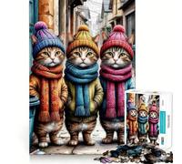 Puzzle de 1000 pièces Trois Chats en Tenues d'hiver pour Adolescents, Jeu de réflexion, Jeu de Groupe, découpe de précision, Cadeau de fête 38x52cm