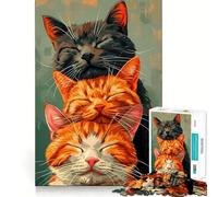 Puzzle de 1000 pièces Trois Chats endormis pour Adolescents stimule la mémoire, se détend et s’Amuse Bords précis Idée Cadeau Originale 38x26cm