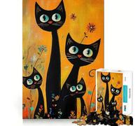 Puzzle de 1000 pièces Trois Chats Noirs dans Un Jardin pour Adolescents, Jeu de logique Pure, Silencieux, Calme et aux Contours Nets, décoration Murale 38x26cm