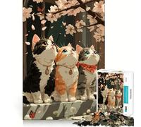 Puzzle de 1000 pièces Trois Chats sous Les cerisiers en Fleurs pour Adolescents Jeu de logique et de réflexion, Divertissement paisible, Bords Lisses, Cadeau créatif 38x26cm