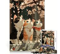 Puzzle de 1000 pièces Trois Chats sous Les cerisiers en Fleurs pour Adolescents Jeu de logique et de réflexion, Divertissement paisible, Bords Lisses, Cadeau créatif 38x26cm