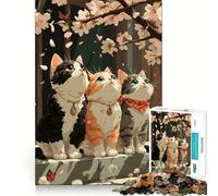 Puzzle de 1000 pièces Trois Chats sous Les cerisiers en Fleurs pour Adolescents Un Jeu de logique et de réflexion Anti-Stress, aux découpes précises, Un Joli Cadeau 50x75cm