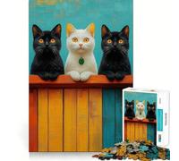 Puzzle de 1000 pièces Trois Chats sur Une clôture pour Adolescents améliore la mémoire, se détend et s’Amuse Bords Nets Cadeau Unique 38x52cm