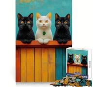 Puzzle de 1000 pièces Trois Chats sur Une clôture pour Adolescents améliore la mémoire, se détend et s’Amuse Bords Nets Cadeau Unique 38x52cm