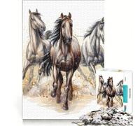 Puzzle de 1000 pièces Trois Chevaux au Galop Jeu de réflexion décoration intérieure avec des pièces de Formes aléatoires Parfaitement emboîtables 38x52cm