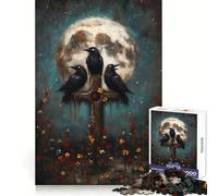 Puzzle de 1000 pièces Trois Corbeaux sur Une Croix avec la Lune pour Adolescents, Jeu de réflexion Simple et Amusant, découpe précise, Cadeau du Père Noël 50x75cm