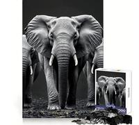 Puzzle de 1000 pièces Trois éléphants en Noir et Blanc pour Adultes, Jeu de logique Stimulant, Anti-anxiété, Bords Transparents, pour Les fêtes 50x75cm