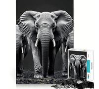 Puzzle de 1000 pièces Trois éléphants en Noir et Blanc pour Adultes, Jeu de logique Stimulant, Anti-anxiété, Bords Transparents, pour Les fêtes 50x75cm