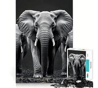 Puzzle de 1000 pièces Trois éléphants en Noir et Blanc pour Adultes, Jeu de réflexion apaisant et divertissant, découpe de qualité supérieure, Cadeau d'anniversaire 38x26cm